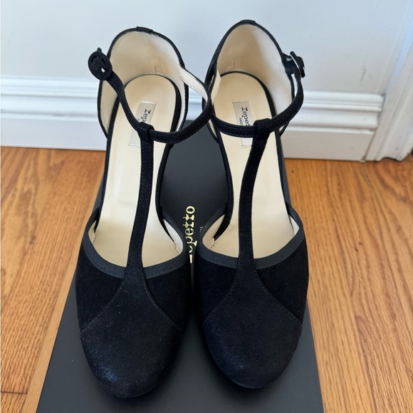 Repetto Salomes Lambskin Leather Black Carbon T-Strap Heels Ballroom 38.5 - Picture 6 of 14